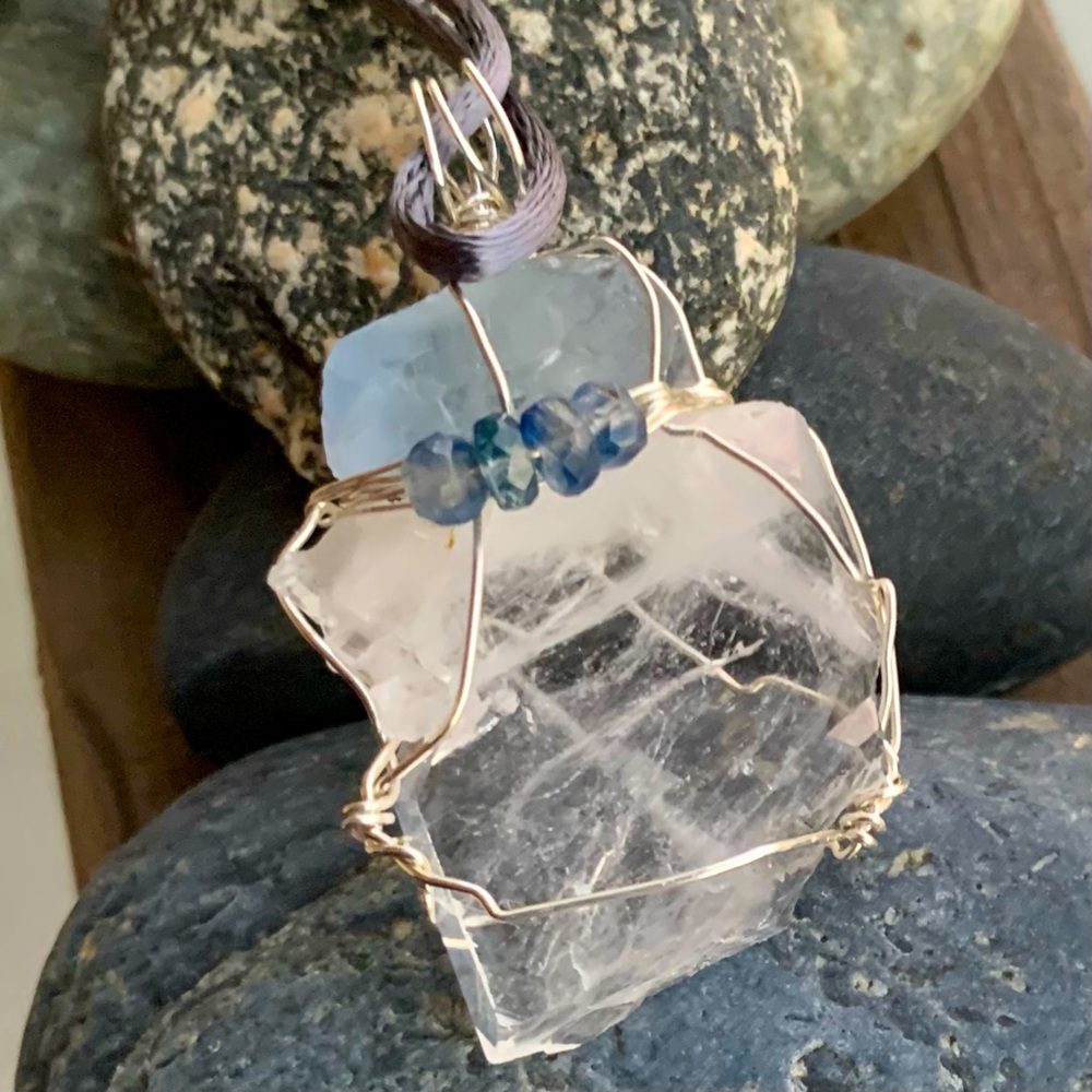 Blue Fluorite, Faden Quartz & Kyanite Bead Necklace